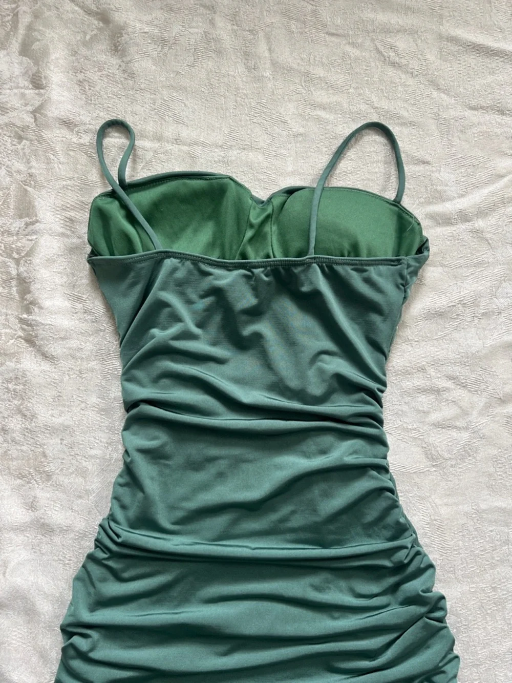 Windsor Sage Green Ruched Bodycon Mini Dress Size S Spaghetti Strap - Picture 7 of 9